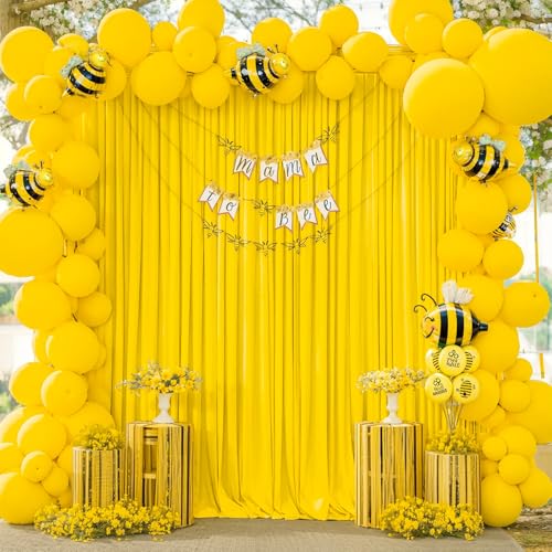 Image of 10x10ft Yellow Backdrop Curtain for Wedding Parties Wrinkle Free Fabric Yellow Drapes Backdrop Decoration for Baby Shower Birthday Photography Decoration 2 Panels, 5ft x 10ft