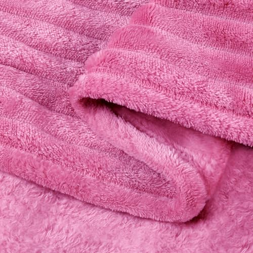 Image of BEDELITE Fleece Blanket Queen Size - 3D Ribbed Jacquard Soft and Warm Decorative Fuzzy Blankets - Cozy, Fluffy, Plush Lightweight Throw Blankets for Couch, Bed, Sofa(Hot Pink, 90x90 inches)