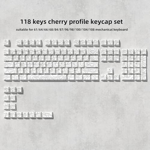 Image of dagaladoo Double Shot PBT keycaps 119 Keys Set White Topographic Shine Through Custom keycaps Cherry Profile Custom Keyboard Key caps for 60 /65 /75 /TKL /96 /100% US Layout Mechanical Keyboard