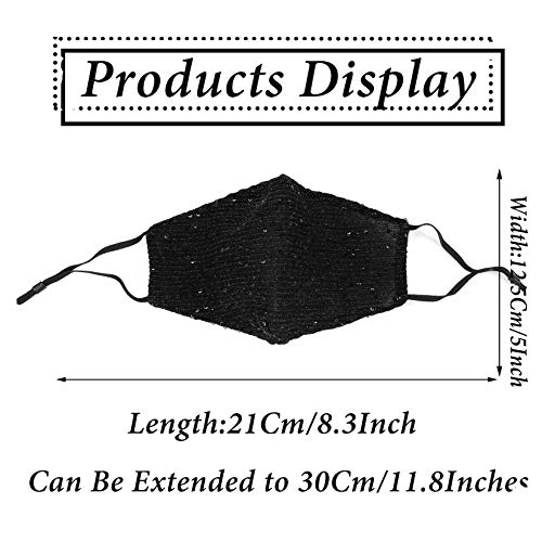 Belicey Sparkly Black Sequins Face Masc For Women Glitter Sequin Mouth Cover Bling Party Facial Decoration Halloween Costume Face Bandana (Black) #TOP5