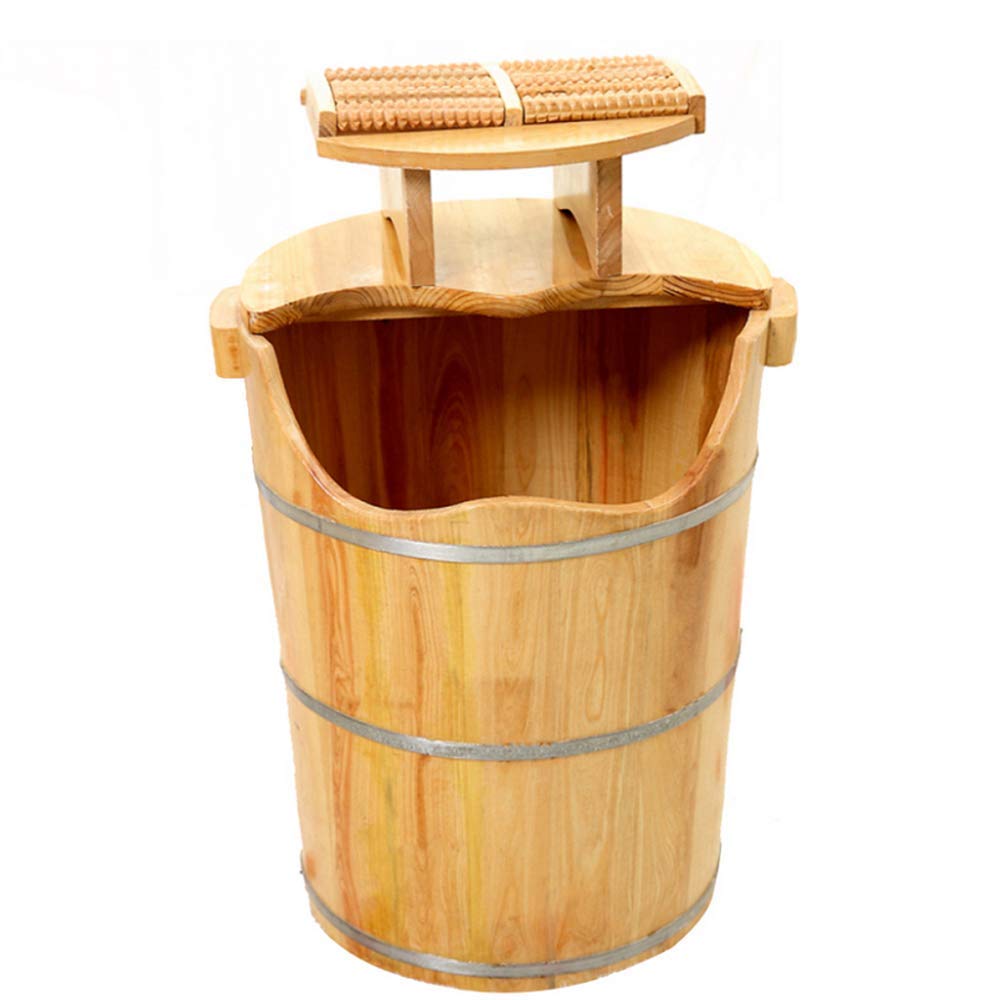 Vasca da Bagno per i Piedi in Cedro Naturale Piatto, Isolamento in Legno massello con Copertura, barile per fumigazione e Massaggio, Prodotti per la Pulizia della casa, Cura dei Piedi (Color