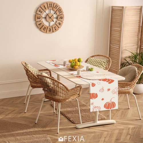 FEXIA Fall Table Runner 13 X 72 Inch Pumpkins Maple Leaves for Fall Decor Orange and Beige Table Runner for Autumn Thanksgiving Halloween Kitchen Dining Table Decoration for Home Party Decor (Beige) - Image 3