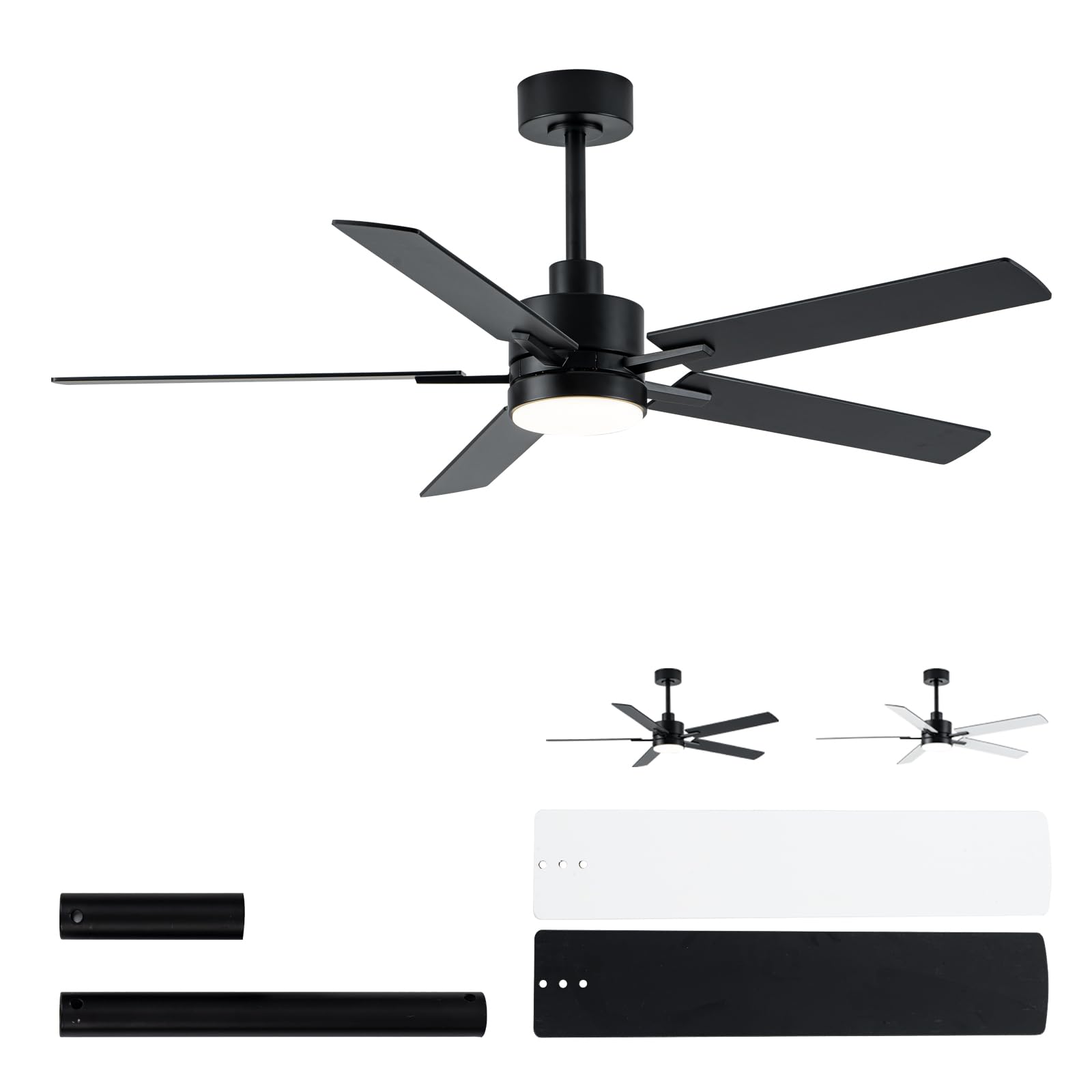 LANMEL Metal Ceiling Fan with Lights and Remote, 52 Inch, Black
