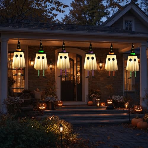 3-Pack 23.6" CYSKXYI Halloween Ghost & Witch Hat Hanging Lights - image 5