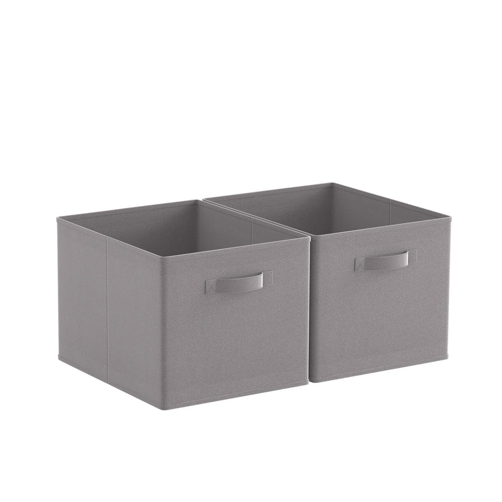 Pack of 2/4/6 Non-Woven Fabric Unit Storage Cubes Boxes Foldable Collapsible Storage Organizer Basket Bins with Handle for Wardrobe Clothes Toys Bedroom Living Room (Grey 38*30cm, Pack of 2)