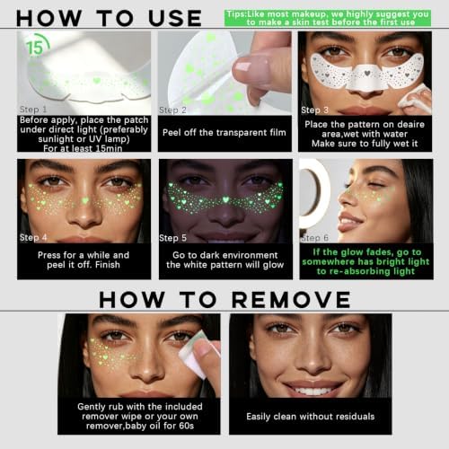 Noerrors Glow in the Dark Glitter Freckles Face Tattoo for Rave Accessories - 3