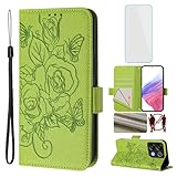OUEAYIEN for Umidigi G9T/Umidigi G9 5G Phone Case Wallet with Screen Protecter RFID Blocking Card Women Cell Phone Cover Floral Blutterfly Case for Umidigi G9A G9C G 9 5G G9 A C T Note 90 Green