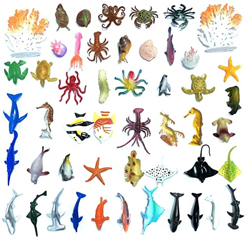 DOITEM 50 Pack Surtido Mini Vinilo Plástico Ocean Sea Animal Figuras Juego de Juguete, Realista Under The Sea Life Figura Regalo de baño para niños Educativos Niños Fiesta Cake Cupcake Topper