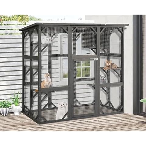 QUYZE Large Catio Outdoor Cat Enclosure Cat House Indoor Catio Cat Play Run Enclosures Outside with Platforms Waterproof Roof Super Large Enter Door, Balcony Large Exercise Place Ideal (Gray) Cover