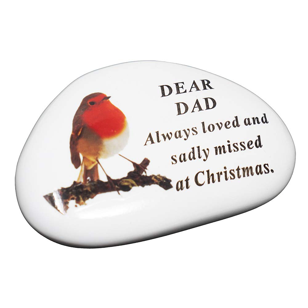 Angravememorials Multicoloured Dad Christmas Robin Memorial White Plaque Resin Stone Memento Tribute