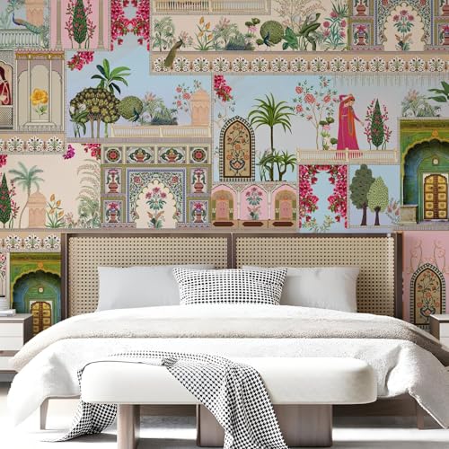 Image of PAPER PLANE DESIGN Exquisite Indian Ethnic Traditional Wall Mural Wallpaper. Full Wall Coverage for Home. (Ds19) (10 X 12 FEET, Canvas Texture - Non Adhesive)