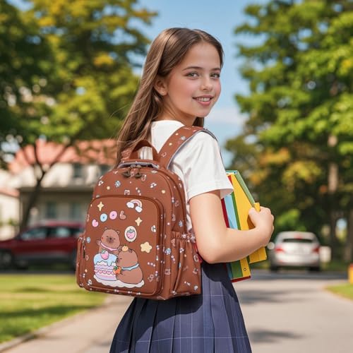 3-Pieces Funny Capybara Backpacks with and Lunch Bag (brown)3
