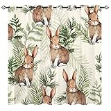 ANHOPE Rabbit Curtains - Kids Hand Drawn Cute Leaf Watercolor Woodland Bunny Print Pattern Waterproof Grommet Window Drapes for Children Toddler Nursery Baby Bedroom Playroom 2 Panels W42 x L72