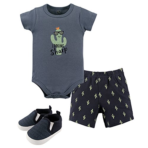 Image of Hudson Baby Unisex Baby Cotton Bodysuit, Shorts and Shoe Set