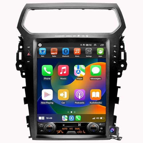for Ford Explorer 2011-2019 Android 14 Car Stereo Radio Built-in Wireless Apple Carplay & Android Auto 12.1-inch Head Unit Tesla Style IPS Touch Screen with DSP Bluetooth GPS, FM WiFi +Backup Camera