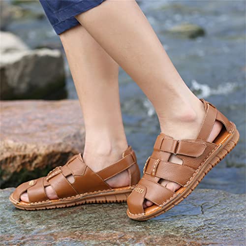 Men Sandals Leather Cowhide Beach Sandals Male Toe Outdoor Men's Casual Shoes(42)3