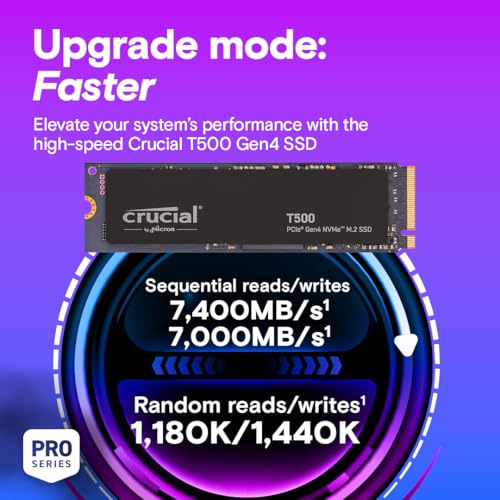 Image of Crucial T500 Gen4 2TB SSD, Up to 7,300MB /s Read Plus DDR5 Pro OC CL32 RAM 32GB Kit (2x16GB), 6400MHz CL32, Black - Storage & Memory Bundle