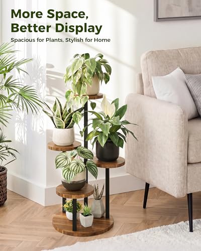 Bamworld Blumenständer Holz Pflanzenständer Pflanzenregal Indoor Blumenregal Kleines Metall Blumenständer für Terrasse, Garten, Balkon, Wohnzimmer, Schlafzimmer (4 Etagen)