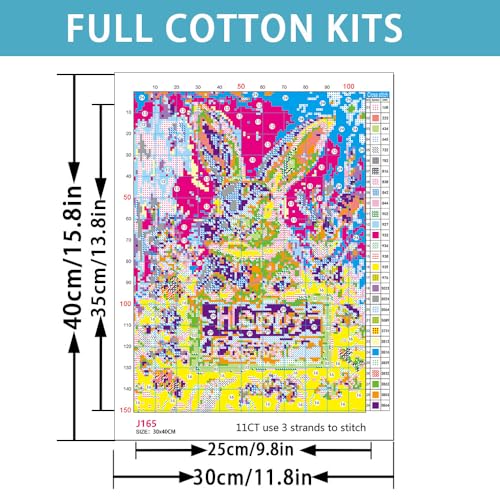 Image of Easter Day Rabbit Stamped Cross Stitch Kit for Beginner Adult Cross Stitch | Needlepoint Counted Cross Stitch Embroidery Kits for Adults 11CT Dimensions Counted Cross Stitch Patterns Arts Craft Kits
