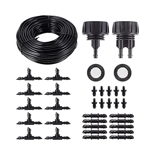 FULAIERGD 1/4 Irrigation tubing 80FT Drip Irrigation Hose Contains 34 Drip Irrigation Accessories Suitable for Garden Drip Irrigation Lawn Drip Irrigation DIY Hose Garden Watering Tube Line （35Pcs ）