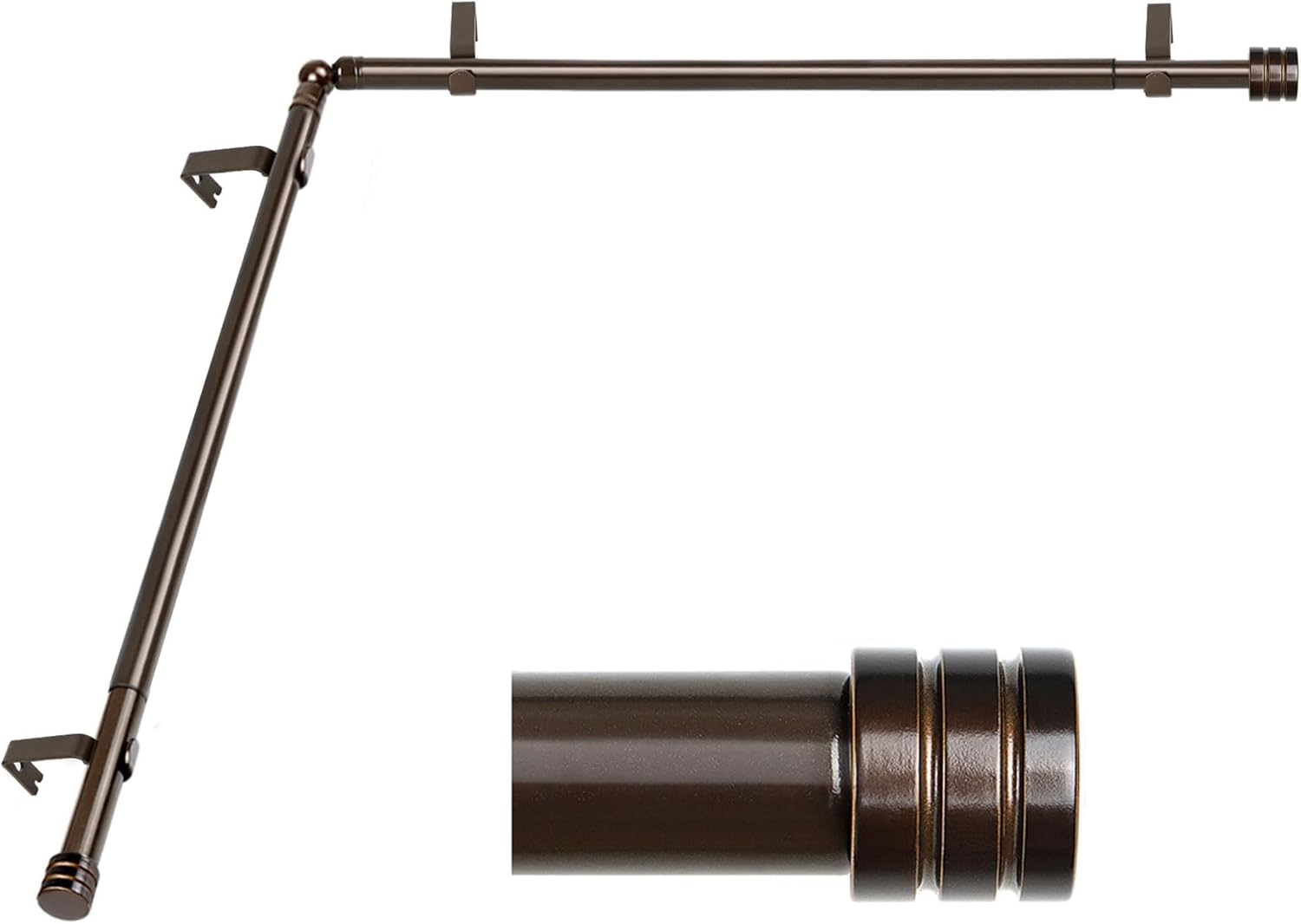 Heavy Duty Corner Window Curtain Rods 36 to 72 Inch, HOTOZON 1 Inch Telescoping Single Drapery Rod, Antique Bronze, End Cap Finials