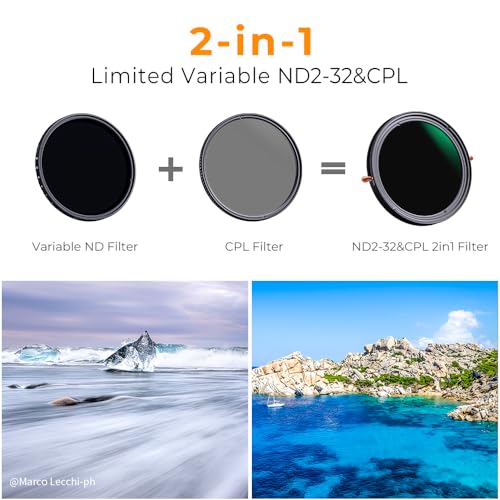 Image of K&F Concept Variable Fader ND2-ND32 ND Filter and CPL Circular Polarizing Filter 2 in 1 NO X Spot Aluminium Alloy Frame for All Camera Lens (49MM)