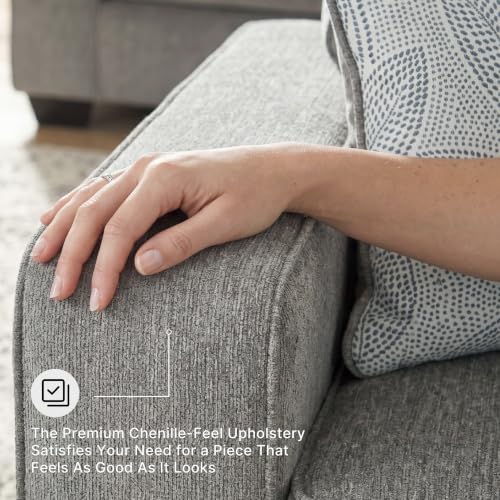 Image of Signature Design by Ashley Queen Sleeper Sofa Couch, Altari, Alloy Gray | Soft textured chenille, Supportive 4 in memory foam mattress, Space-saving pull-out design ideal for compact living