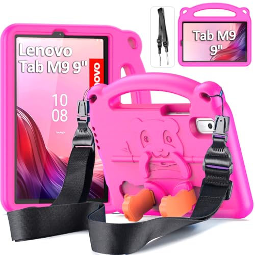 DUZZONA Funda para Lenovo Tab M9 (9 Pulgadas) 2023, Estuche Niño Antigolpes con Asa, Correa de Hombr, Funda Infantil para Lenovo Tab M9 (TB-310FU), Rosa