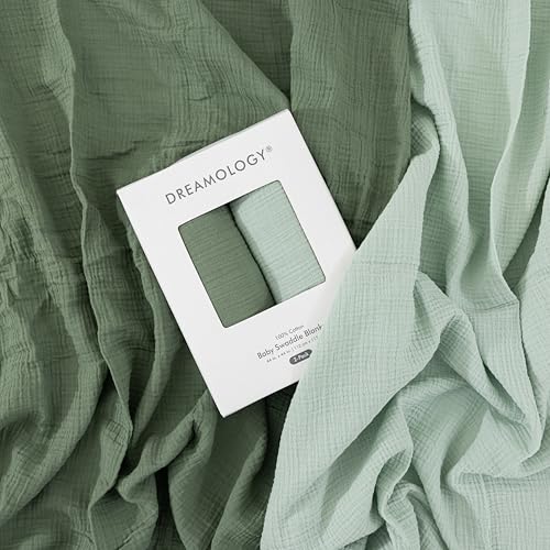 Image of Dreamology Muslin Swaddle Blankets for Boys and Girls,2-Pack Soft & Breathable,Soft & Breathable 100% Cotton, Baby Swaddle Blankets for Newborn,44 x 44 Swaddle Blanket | Green,Light Green