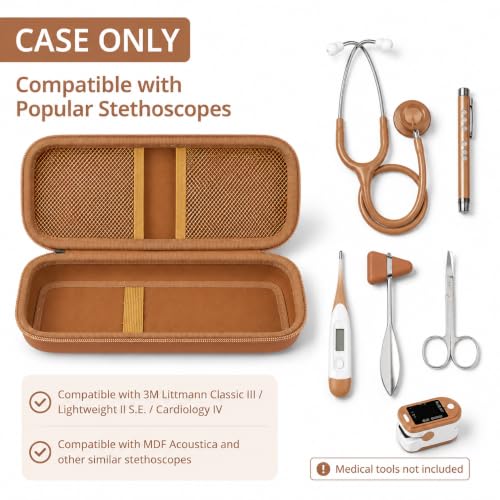 Image of ALKOO Stethoscope Case for 3M Littmann Classic III /Cardiology IV, Tan | for MDF Acoustica Stethoscopes, for Nurses, Doctors, Nursing School Essentials, Students, Clinic, EMS, Travel, Hard Bag Only