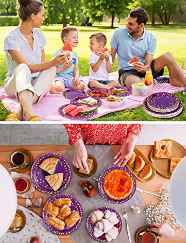 Image of Nkaiso 141Pcs Purple Gold Paper Plates and Napkins Party Supplies for20