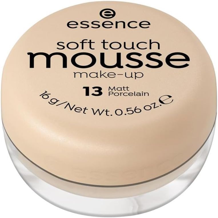 essence cosmetics Soft Touch Mousse Make-Up, Foundation, No. 13 Matt Porcelain, Nude, for Combination Skin, Softening, Matte, Natural, Vegan, Perfume, No Alcohol (16 g)