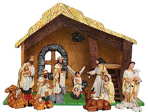 Image of KariGhar Nativity /Crib Idols Set of 16 Pieces [Pack - Crib House,Mary, Joseph, Baby Jesus, Angel, 3 Wise Men, The Shepherd, 7 Animals], Multicolour, 6 Inch Set, A0098