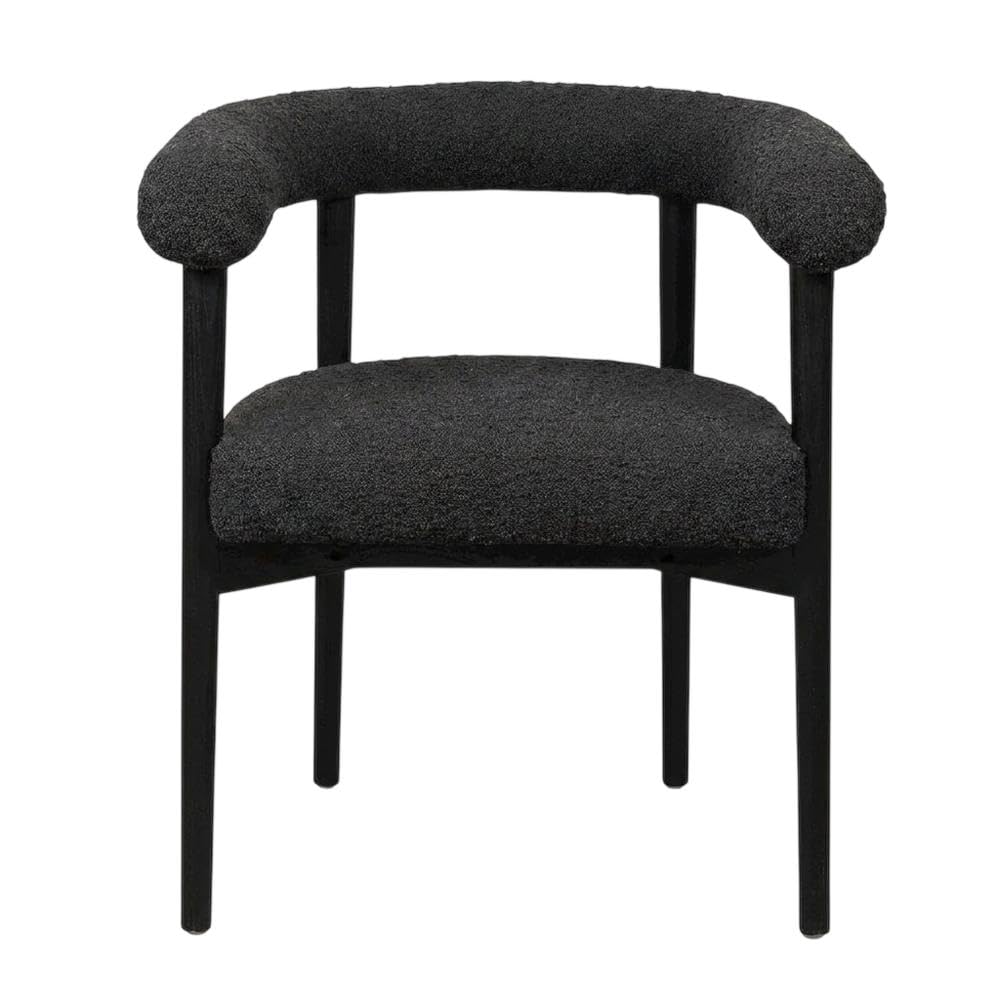 Boucle-Upholstered Dining Chair with Ash Wood Legs by Starlight Canyon Home – 25.4 x 22.2 x 28.4 inches, Boucle,Wood, Black