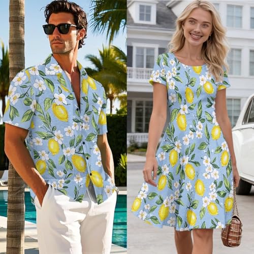 Image of AFPANQZ Couple Matching Outfit Casual Men's Button Down Shirt or Short Sleeve Summer Sundresses Dresses for Women 2026