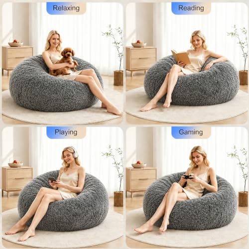 Image of Memory Foam Bean Bag Chair for Adults, 4FT Dark Gray Shining