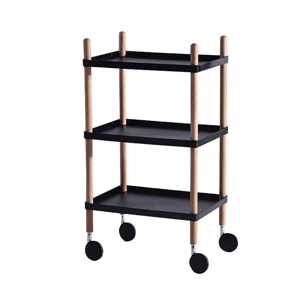 Carrito de Almacenamiento Carrito de Servicio Carrito de té de 2 o 3 Niveles Soporte de Madera Bandeja de Polipropileno 4 Ruedas universales con Ruedas de Bloqueo para co