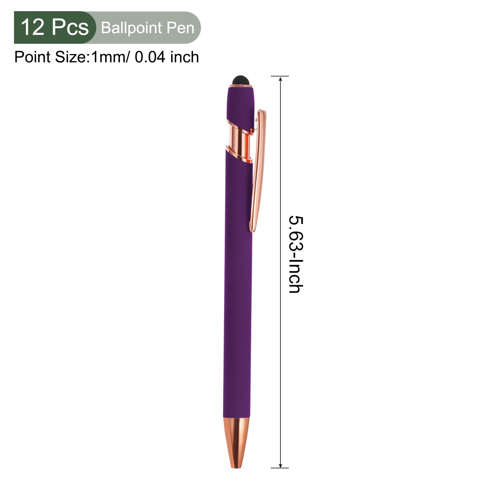 YOKIVE 12 Pcs Ballpoint Pen with Stylus Tip, 2 in 1 Black Ink Metal Stylus Pen 1.0mm Medium Point Style 2, Great for Touch Screens, Office, Studios (Purple) - Image 2