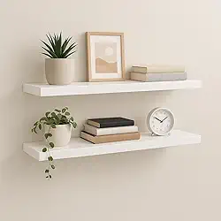 Kit com 2 Prateleiras Flutuantes MDF Branco 60x15cm com Suporte Invisível – Multiuso para Sala, Quarto, Cozinha