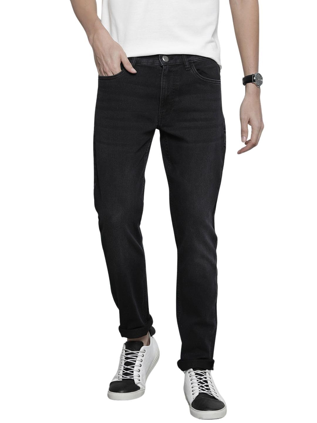 the indian garage co Men Slim Fit Solid Mid-Rise Stretchable Jeans-picture-41