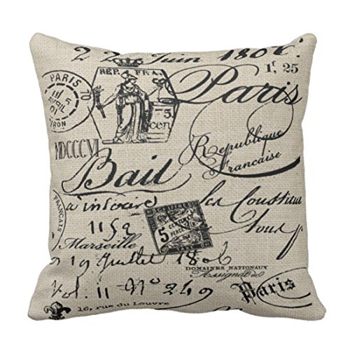 Emvency Throw Pillow Cover Black Housewares French Script Paris Decorative Linen Pillow Case Home Decor Square 20 x 20 Inch Pillowcase