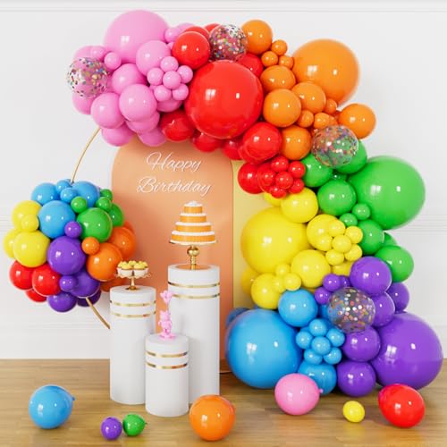 162 Pcs Colorful Rainbow Balloons Arch Kit, Diffrent Size Rainbow Balloon Garland, Globos...