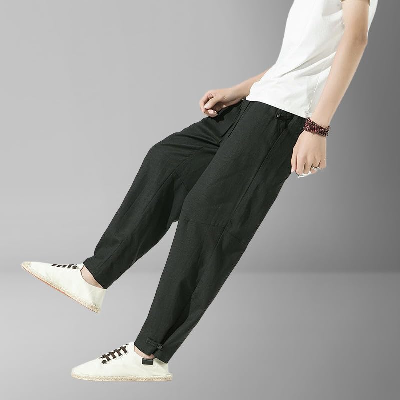 Pantalon décontracté coton lin homme fluide coupe droite rétro - 7