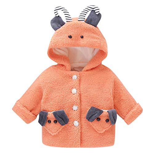 Toddler Polar Fleece Jacket Hooded Baby Boys Girls Autumn Winter Long Sleeve Thick Warm Outerwear(Orange,12-24 Months)