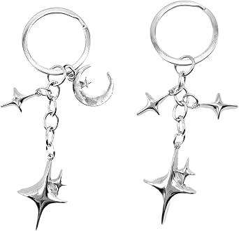 Meefisher Cute Star Moon Keychain إكسسوارات جمالية الفولاذ المقاوم للصدأ حلقة رئيسية محفظة حقيبة يد حقيبة ظهر سحر حامل سيارة