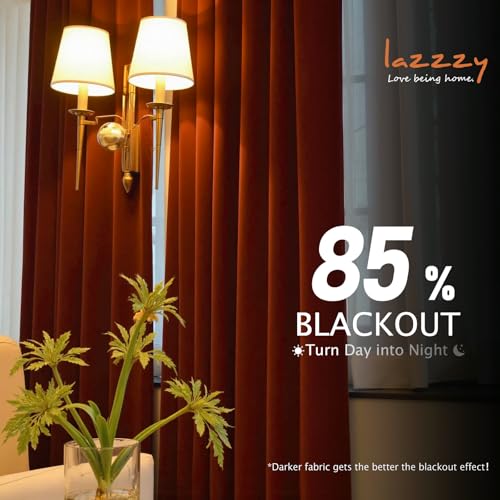 Image of Lazzzy Velvet Blackout Curtains Thermal Insulated Room Window Drapes Super Soft Luxury Curtains for Living Room Bedroom Rod Pocket 2 Panels, Rust Red, 52 inch W x 63 inch L