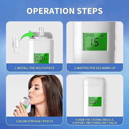 Aranknew Alkoholtester Polizeigenau, Professioneller Präziser Promilletester mit Digitaler LCD-Anzeige, Speicher und Warnfunktion für den Heim- oder Partygebrauch mit 20 Mundstücken