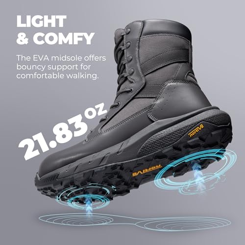 Image of NORTIV 8 Men's 8 inch Composite Toe Work Boots, Lightweight Side Zipper ASTM F2412-24 & ASTM F2913-24 Safety Military Boots for All-Day Comfort, Peakforce-Nano