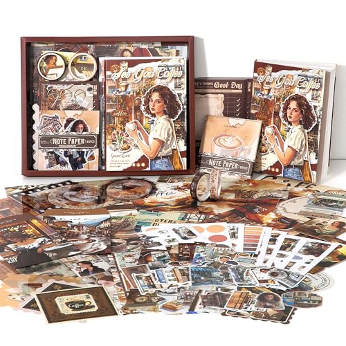 Image of The AutoStory Cafe Shop Scrapbooking Album A6 Junk Journal Notebook Aesthetic Stickers Collage Paper Washi Tape DIY Craft Art Vintage Hobby Assortment Set Present Teens (See You Coffee, Coffee)