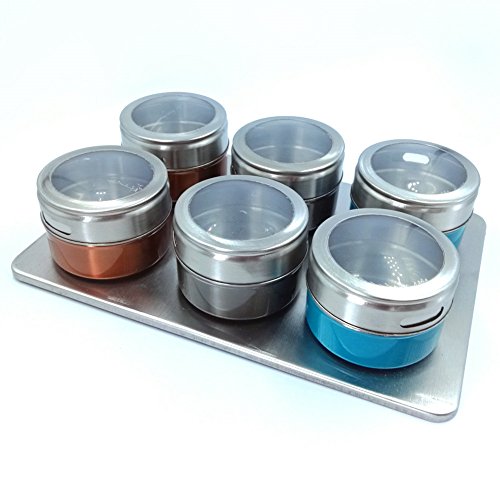 Tarro de especias, CONMING 6 piezas de acero inoxidable Spice Jar tarro magnético con inodoro inoxidable Almacenamiento Tins Moisture Prueba de tanque de salsa Pot Botella de condimentos Utensilios de